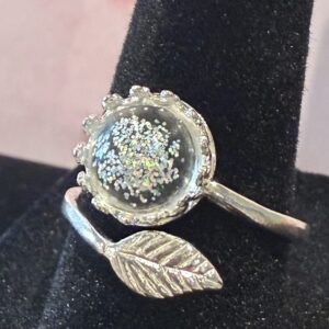 925 Sterling silver round bezel leaf ring - FULLY ADJUSTABLE