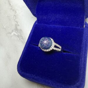 Sterling silver and cubic zirconia round adjustable ring with cremation pearl